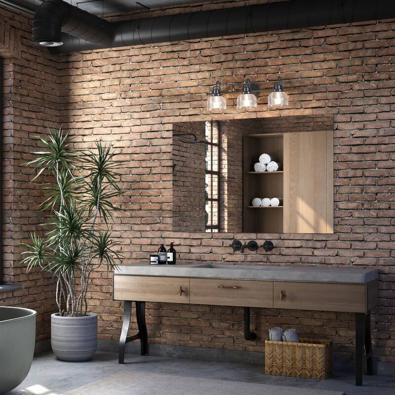 Archie Collection Three-Light Venetian Bronze Clear Double Prismatic Glass Coastal Bath Vanity Light - 8.75" x 26.25" x 7.25"