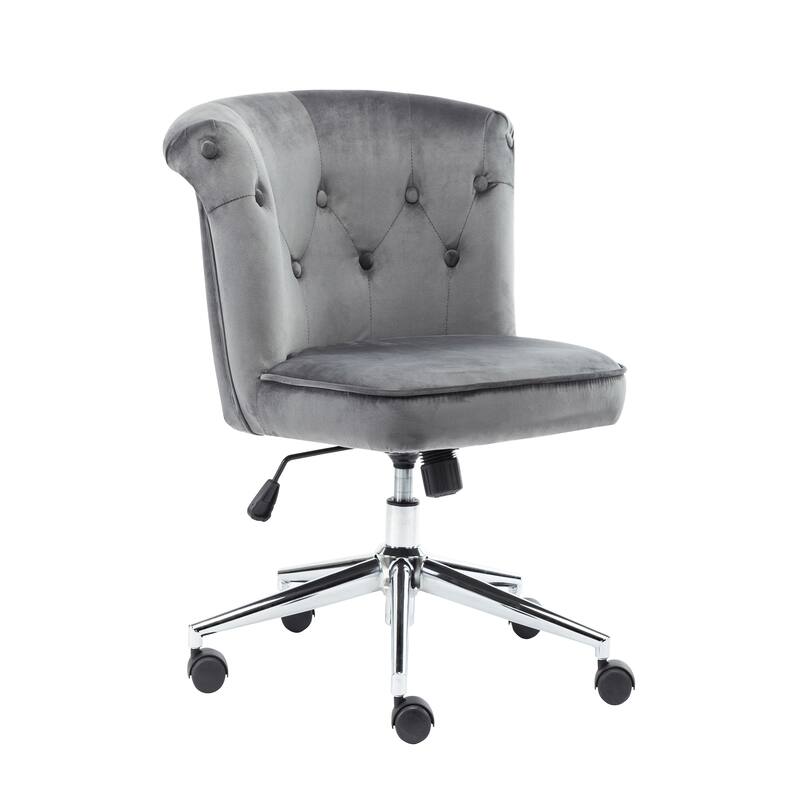 Porthos Home Quoba Tufted Velvet Office Chair, Castors and Footers Both Included - Grey