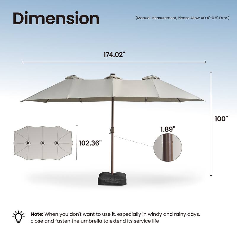 ​OVIOS 15ft Double Side Patio Outdoor Umbrella with Crank & LED Light