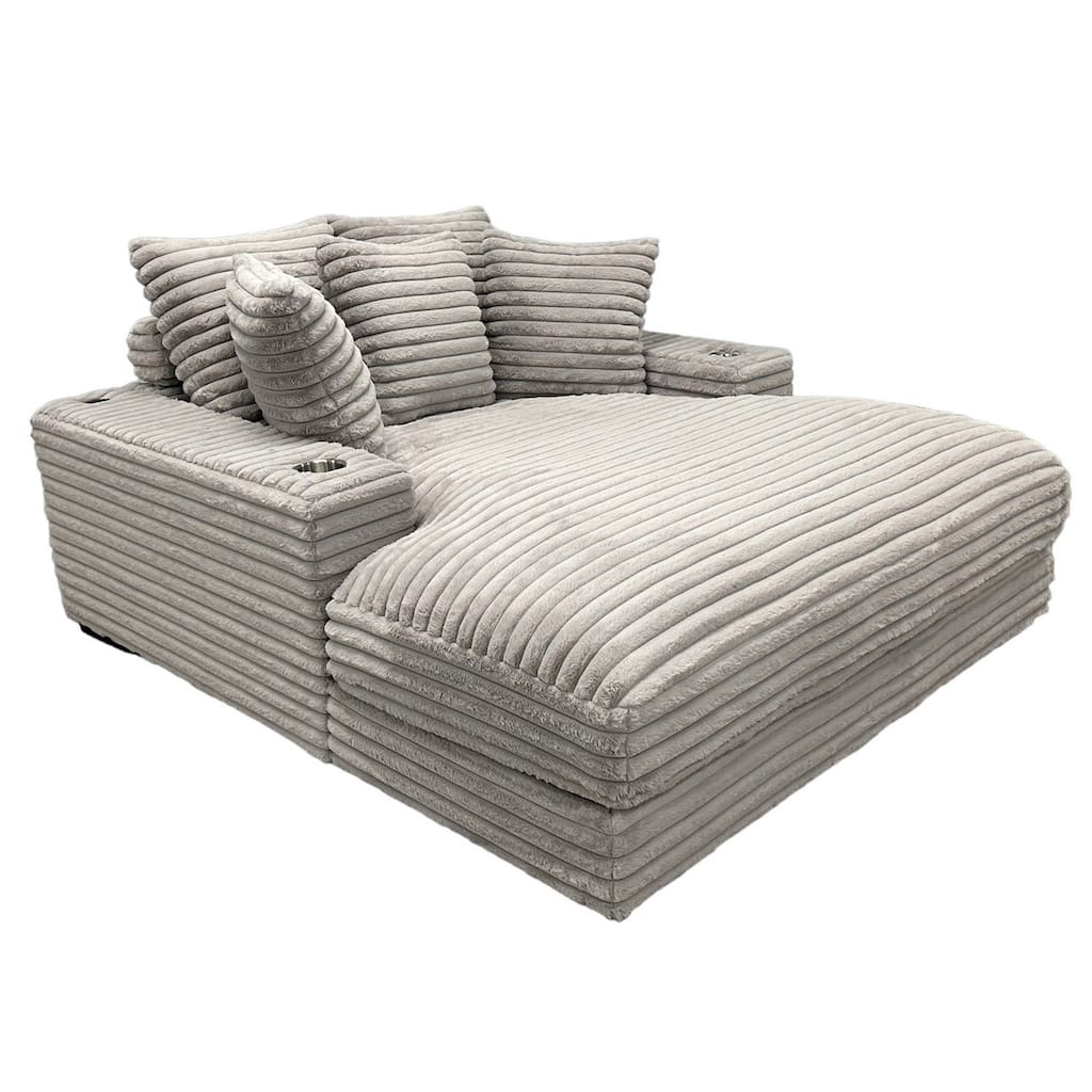 Ziv Oversized Cuddler Chaise, Plush Ribbed Gray Polyester Upholstery