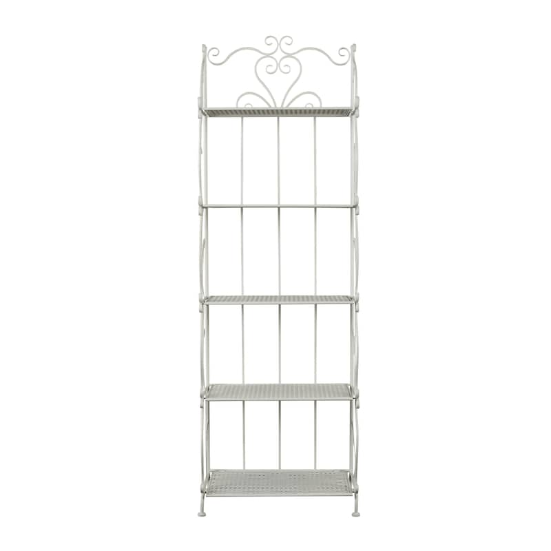 Metal Scroll Indoor Outdoor Tall Folding 5 Shelves Bakers Rack - Gold or White - Roche River Decor - White - 24"W, 73"H