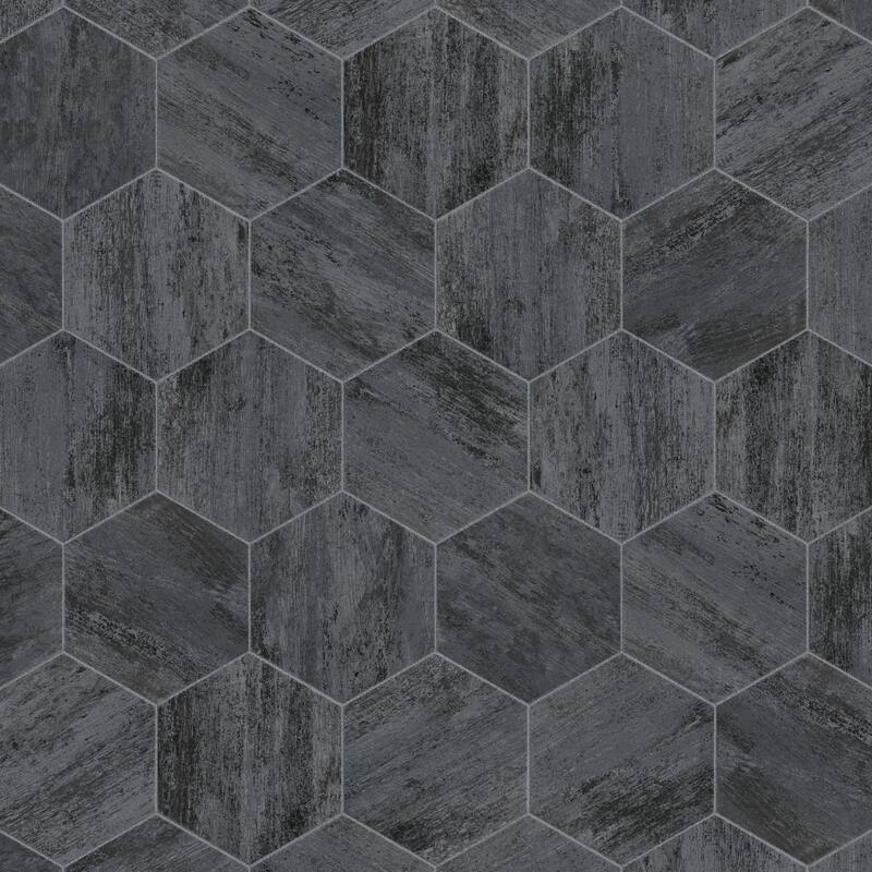 Merola Tile Cassis Hex Black 8-5/8" x 9-7/8" Porcelain Floor and Wall Tile