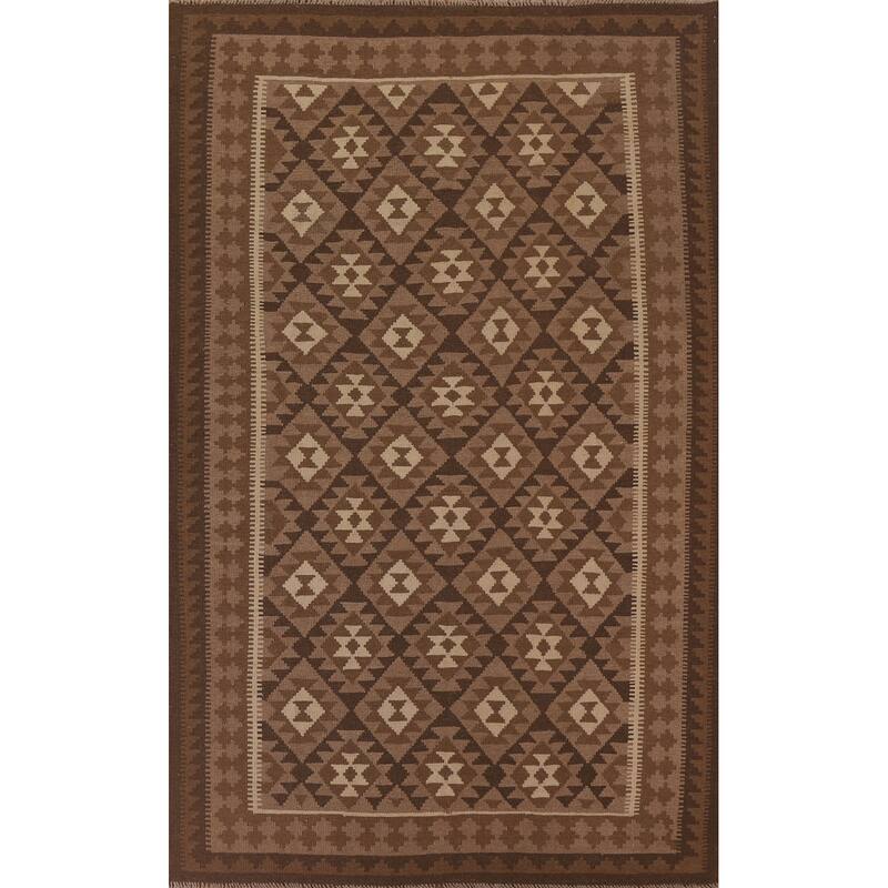 Hand Woven Oriental 100% Wool Carpet Southwestern Geometric Brown Kilim Area Rug - 9' 9'' X 6' 9''