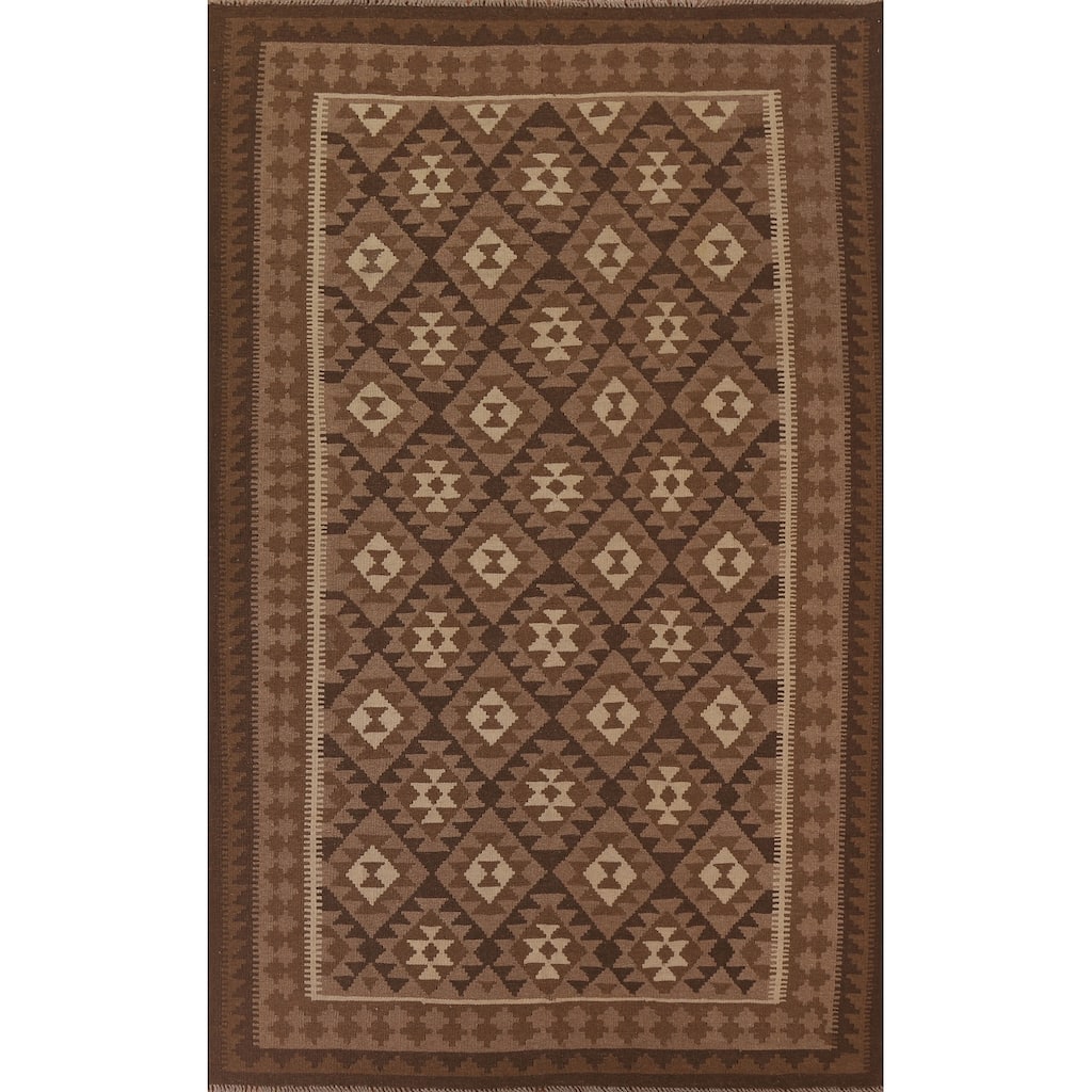 Hand Woven Oriental 100% Wool Carpet Southwestern Geometric Brown Kilim Area Rug - 9' 9'' X 6' 9''