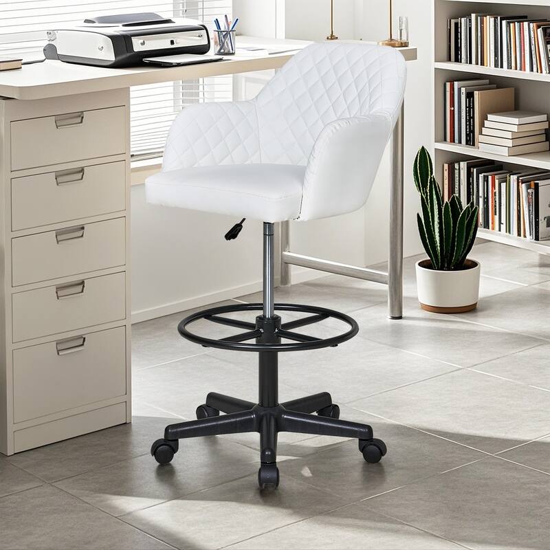 VECELO Contemporary PU Leather Drafting Chairs(Set of 2) Task Chair with Metal Frame and Back Home Ofiice Chairs
