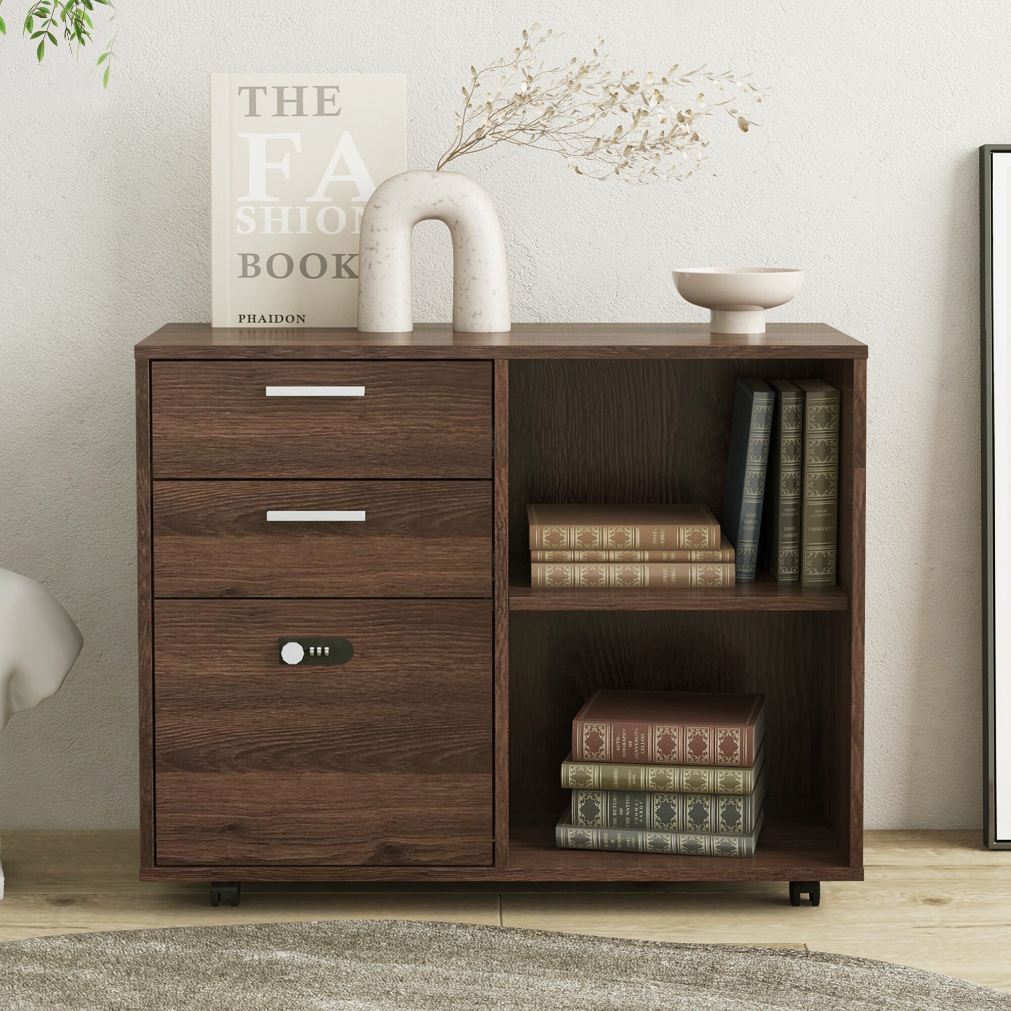 Wood file cabinet online with lock