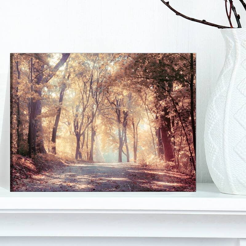 Designart "Golden Autumn Beautiful Forest" Landscape Artwork Canvas Print - 12 in. wide x 8 in. high - 1 Panel