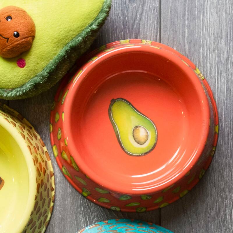 Abode Homewares Fun Food Melamine Avocado Pet Bowl - Coral - Set of 2