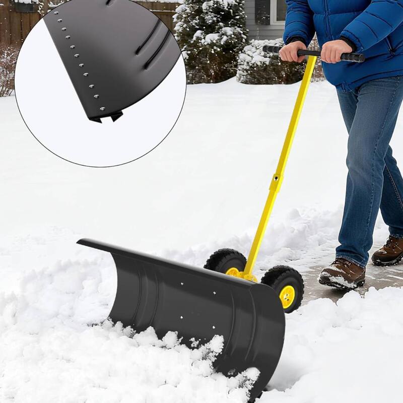 Heavy Duty Single Rod 29-Inch Steel Snow Shovel Plow for Driveways, Sidewalks, Yards - Yellow