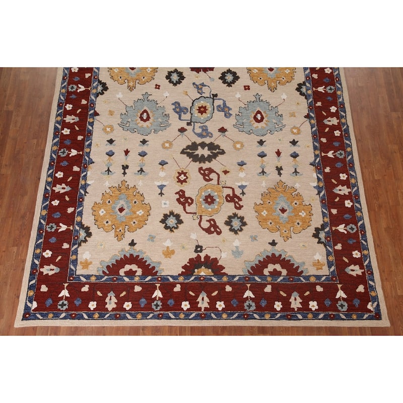 Hand-Tufted Sultanabad Oriental Rug Beige Traditional Wool Carpet
