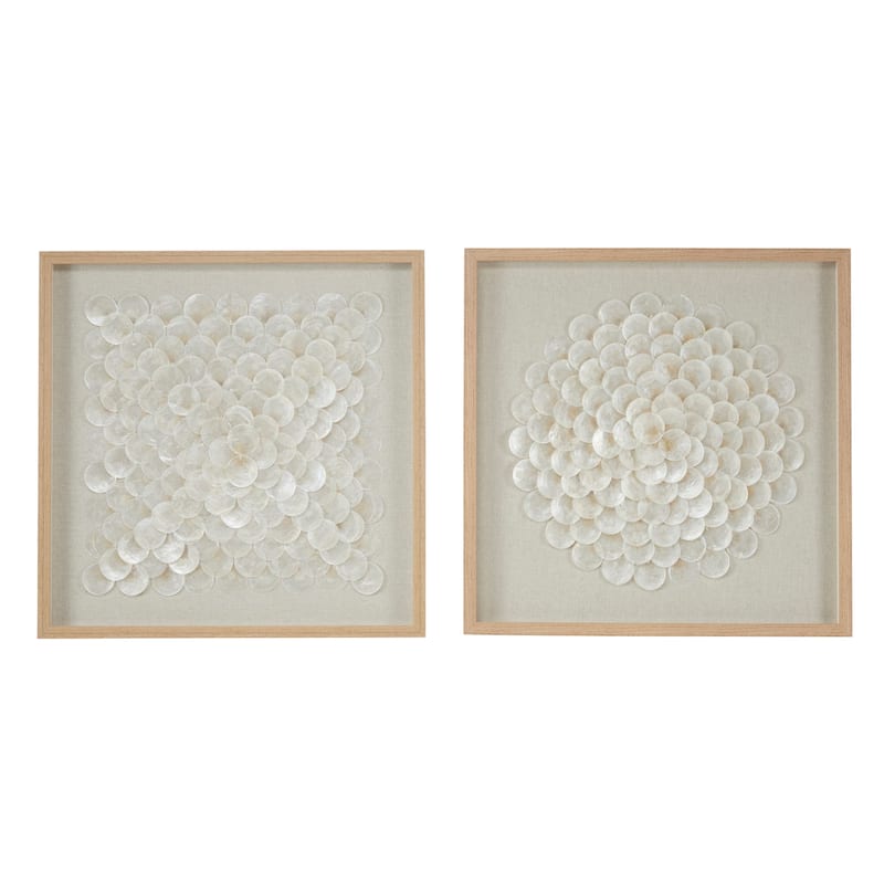 Shell Geometric Handmade Overlapping Shells Shadow Box with Canvas Backing - Set of 2 Cream - Roche River Decor