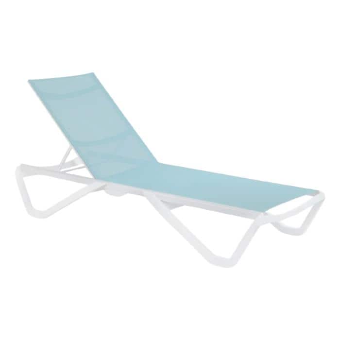 Furnish Theory Seabreeze Deck Patio Sunlounger Sun Lounger Lounge Chair Sling Chaise Lounger (Various Frame & Mesh Colors) - White Frame & Turquoise Mesh