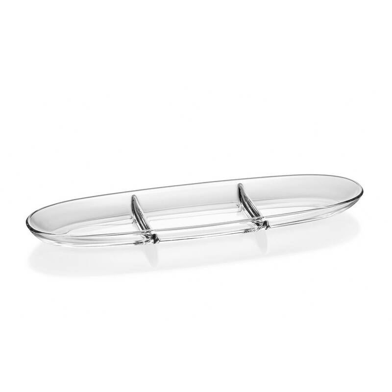 European Glass Three Sectional Tray - Platter -Relish Dish -16" Length - 16" Length