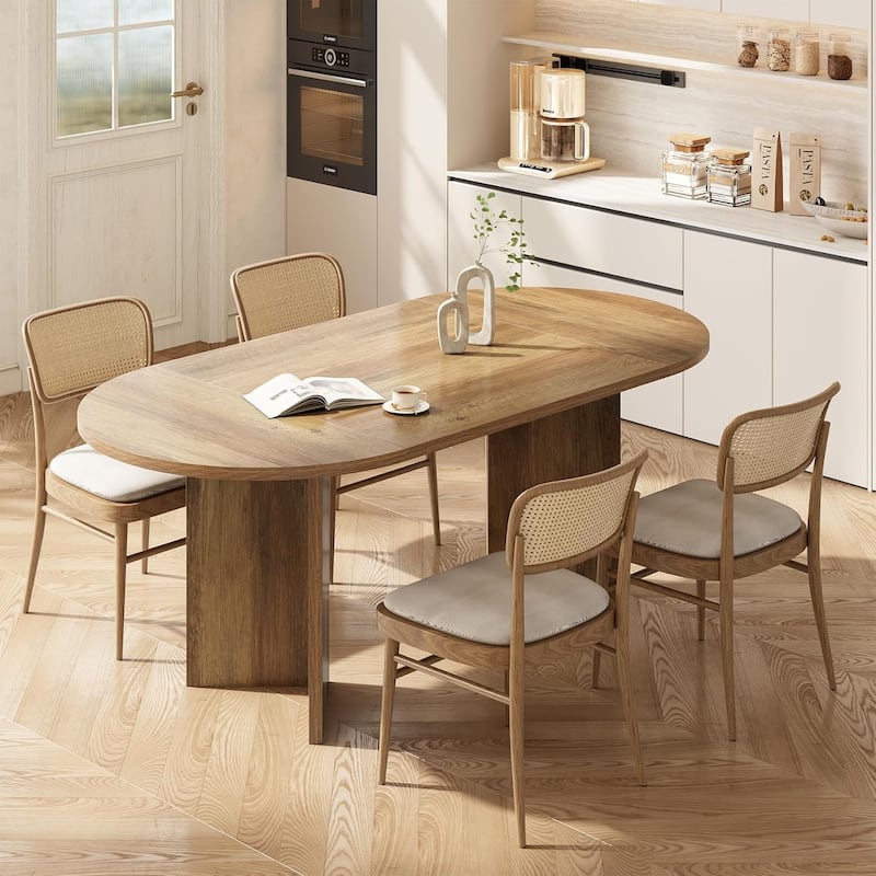 63" Rustic Oval Dining Table with Metal Strip Base for 4-6