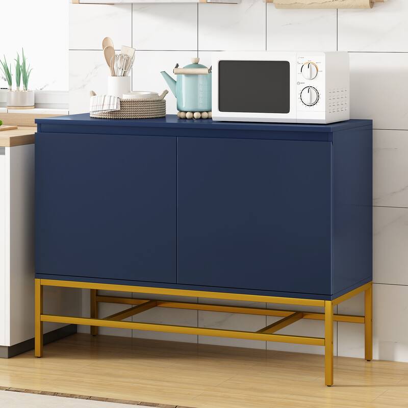 2 Doors Sideboard Buffet Cabinet with Adjustable Shelf & Gold Legs, Accent Cabinet Console Table for Dining Room Entryway, Navy