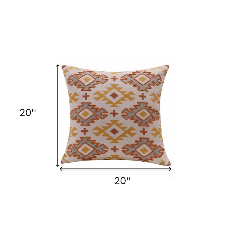HomeRoots 20" X 20" Yellow And Rust 100% Cotton Geometric Zippered Pillow