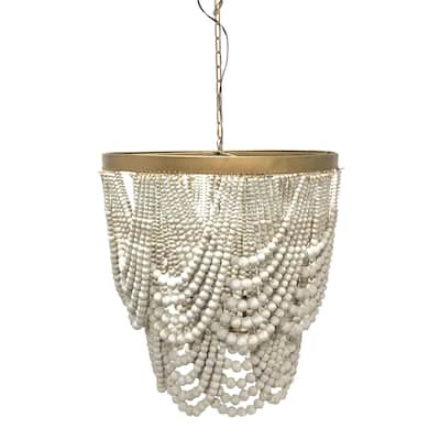 Harp & Finial Nalu Chandelier - Brass - Cream Wood Beads