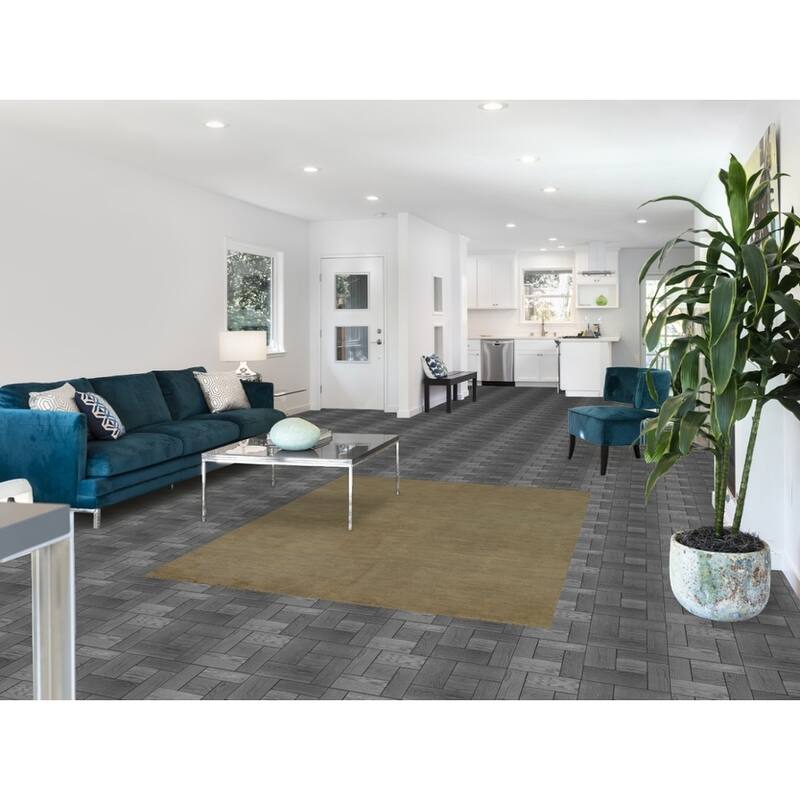 Gabbeh Oriental Rug Handmade Solid Green Wool Carpet - 5'0" x 6'6"