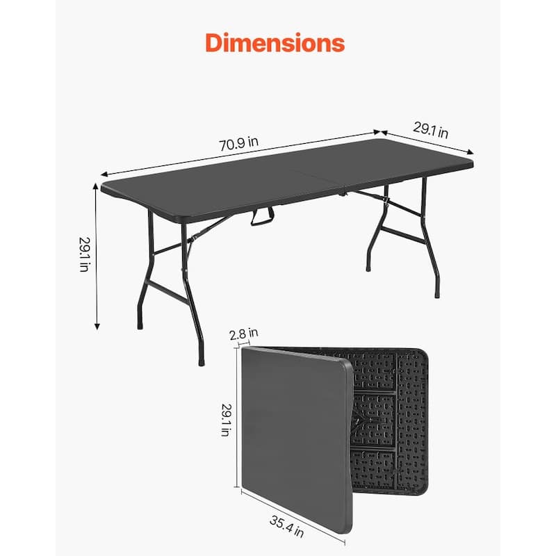 6FT Folding Camping Table Portable Picnic Desk with HDPE Top and Steel Legs for Outdoor BBQ