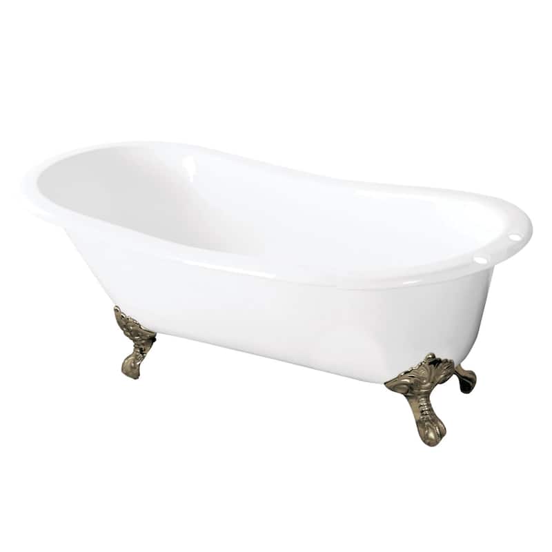 Kingston Brass Tazatina 57" Clawfoot Cast Iron Soaking Tub with - White / Brushed Nickel