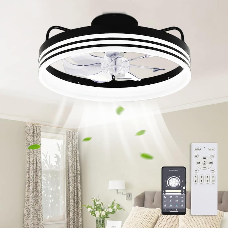 Cusp Barn 20-In Low Profile Fandelier Ceiling Fan with Light, Modern Flush Mount Dimmable LED Ceiling Light with APP Control
