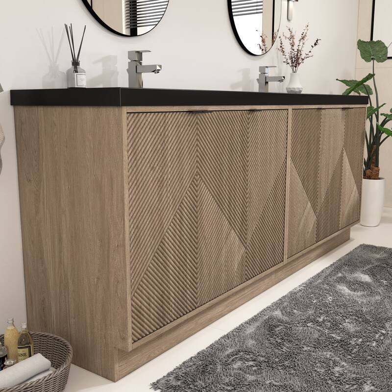 Milano 84" Freestanding Bathroom Vanity with Double Black Acrylic Sink