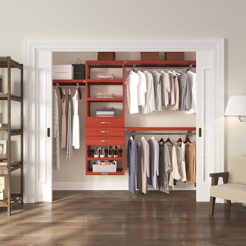 John Louis Home Solid Wood Walk-In Closet System with 3-Drawers Red Mahogany