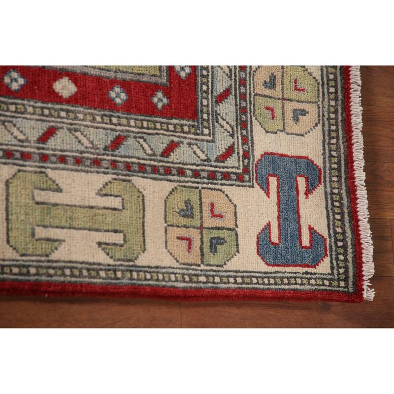 Geometric Kazak Area Rug Handmade Bedroom Wool Carpet - 4'11" x 6'6"