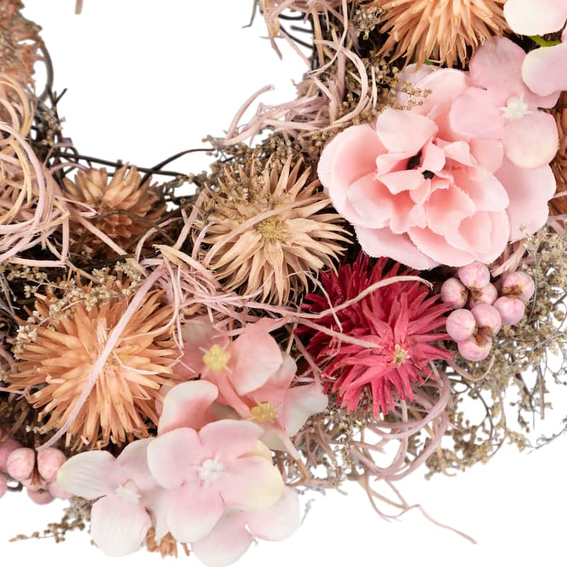 Mixed Floral Artificial Spring Wreath - 9.75" - Pink