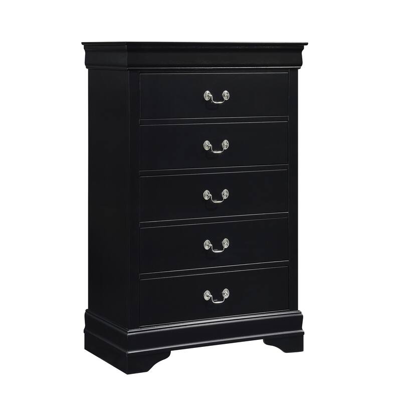 Traditional 5-Drawer Storage Chest, Black Finish, Classic Design Bedroom Furniture - Black