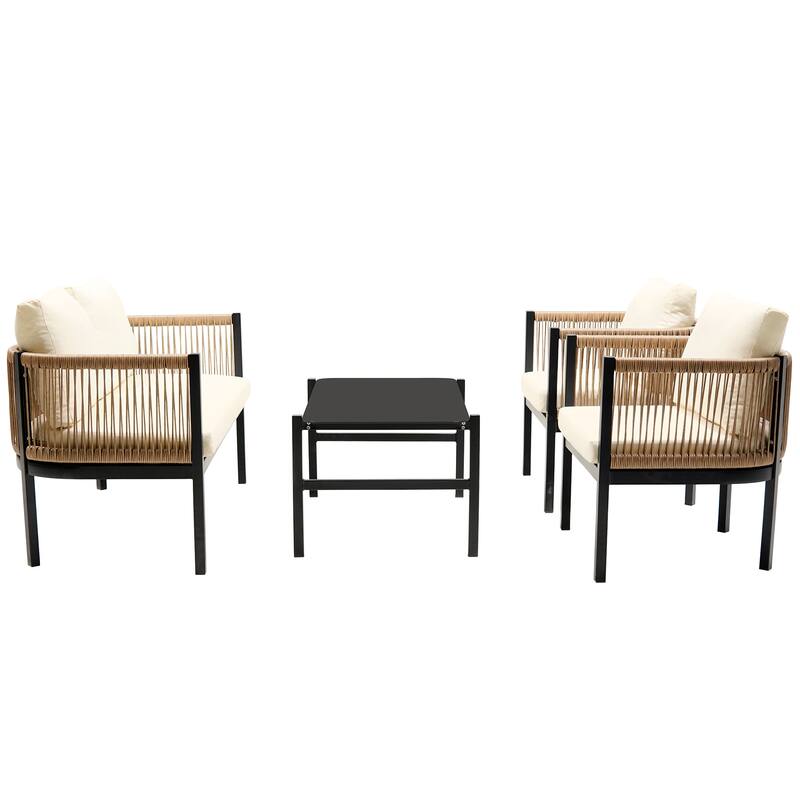 Multi-person Outdoor Sofa Set with Modular Design Iron Frame and Glass Table for Patios Backyards