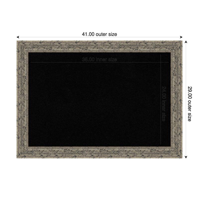 Attic Aged Silver Wood Framed Cork Board - Bulletin Board, Organization Board, Pin Board - Black - 41 x 29 in