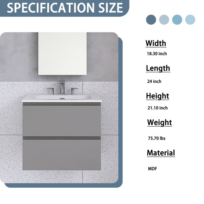 Floating Integrated Bathroom Vanity with Ceramic Sink, Three Faucet Holes