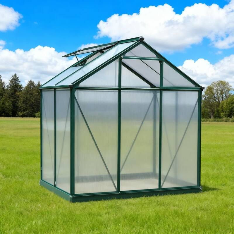 GDFStudio - 6'x4' Outdoor Polycarbonate Greenhouse with Rain Gutter & Roof Vent - Multi