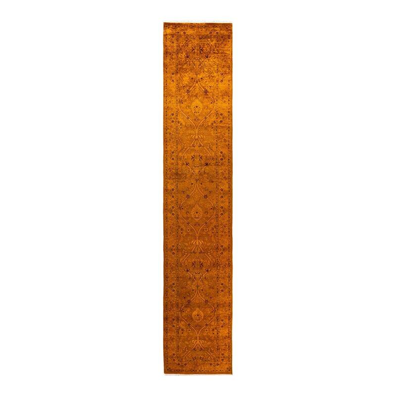 Fine Vibrance, One-of-a-Kind Hand-Knotted Runner Rug - Gold, 2' 6" x 13' 5" - 2' 6" x 13' 5"