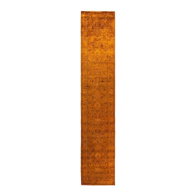 Fine Vibrance, One-of-a-Kind Hand-Knotted Runner Rug - Gold, 2' 6" x 13' 5" - 2' 6" x 13' 5"