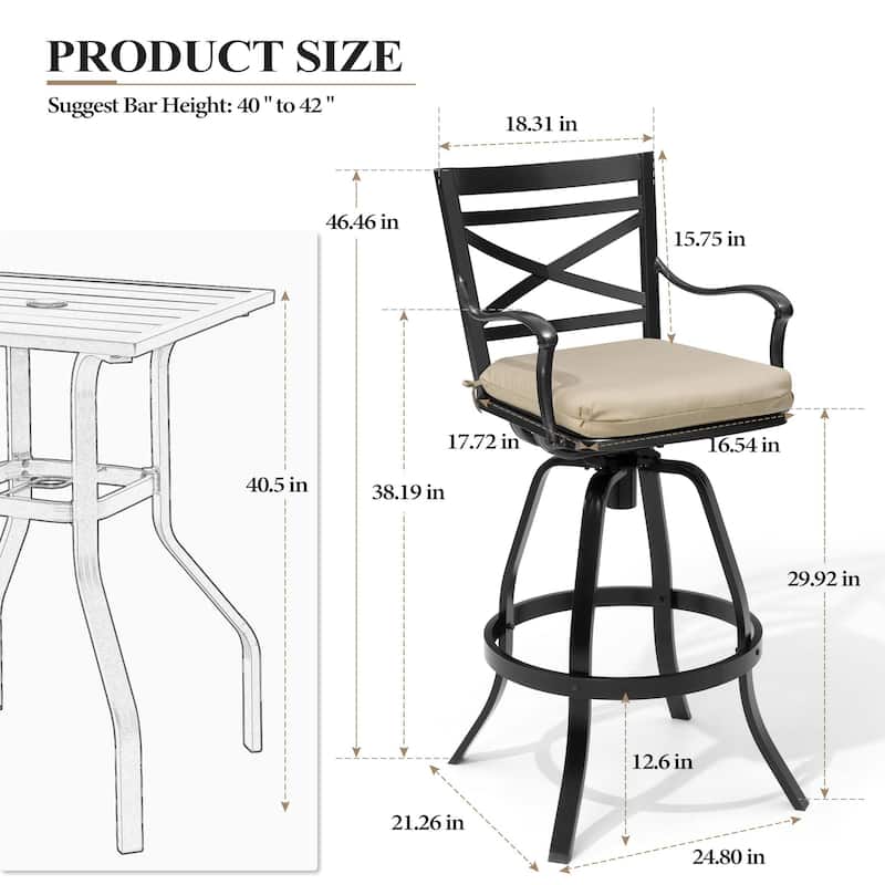 3/5-Piece Set Outdoor Patio Aluminum Sunbrella Swivel Bar Stools and Table