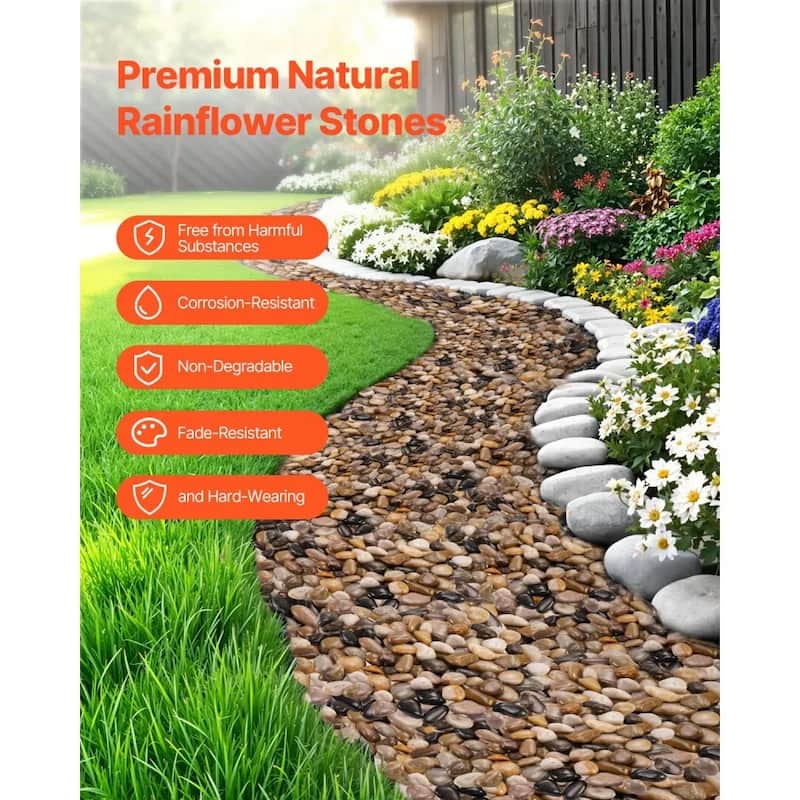 Rain Flower River Rocks Decorative Stones for Landscaping Aquarium Garden and Plant Care - 0.59-0.71 x 0.59-2.36 x 0.19-1.97 in