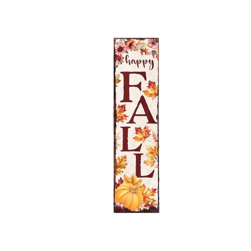 HomeRoots 36" Off White And Orange Solid Wood Happy Fall Leaves Porch Sign