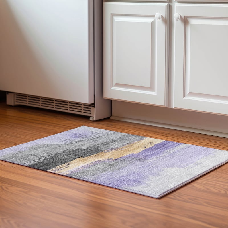 Premium Washable Super Soft Modern Glam Mayfield Rug - Lavender - 1'8" x 2'6"