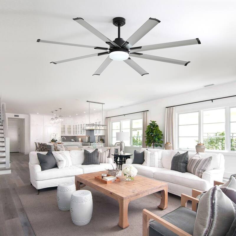 72" Black LED Ceiling Fan with Light Kit and Remote(8-blade) - Black - Remote