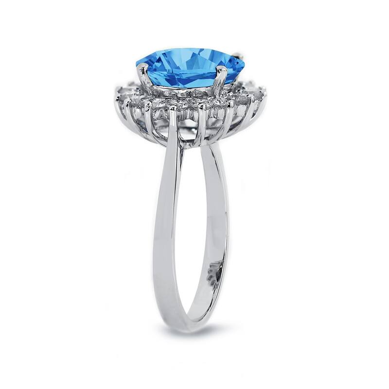 Auriya 7 1/3ct Round Blue Topaz Sunburst Halo Diamond Ring 1ctw 18K Gold