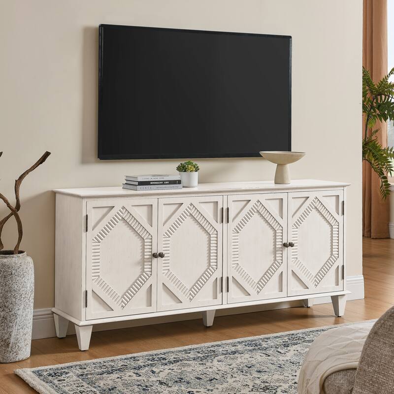 Roomfitters Sideboard Buffet Cabinet, Symmetrical Geometric Walnut Console Table, Large Storage for Living Room