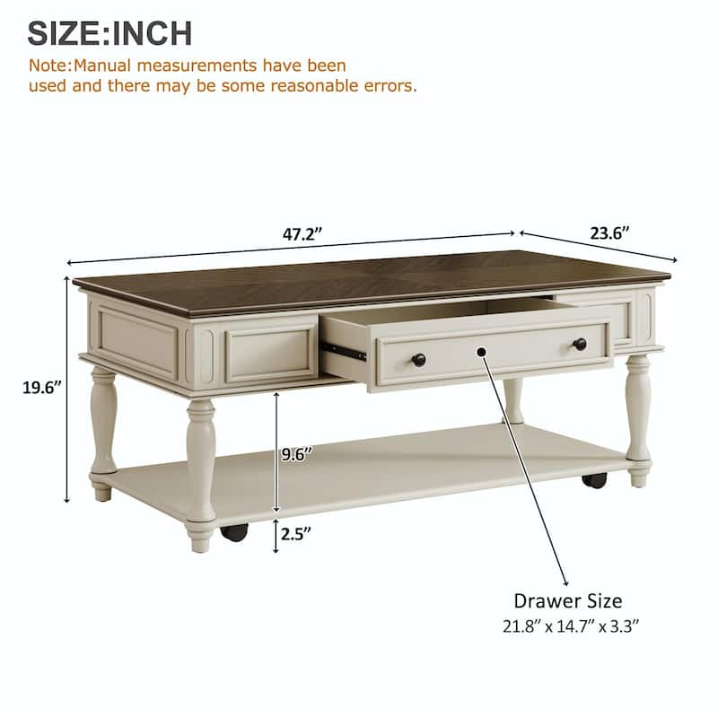 Farmhouse Coffee Table with One Drawer