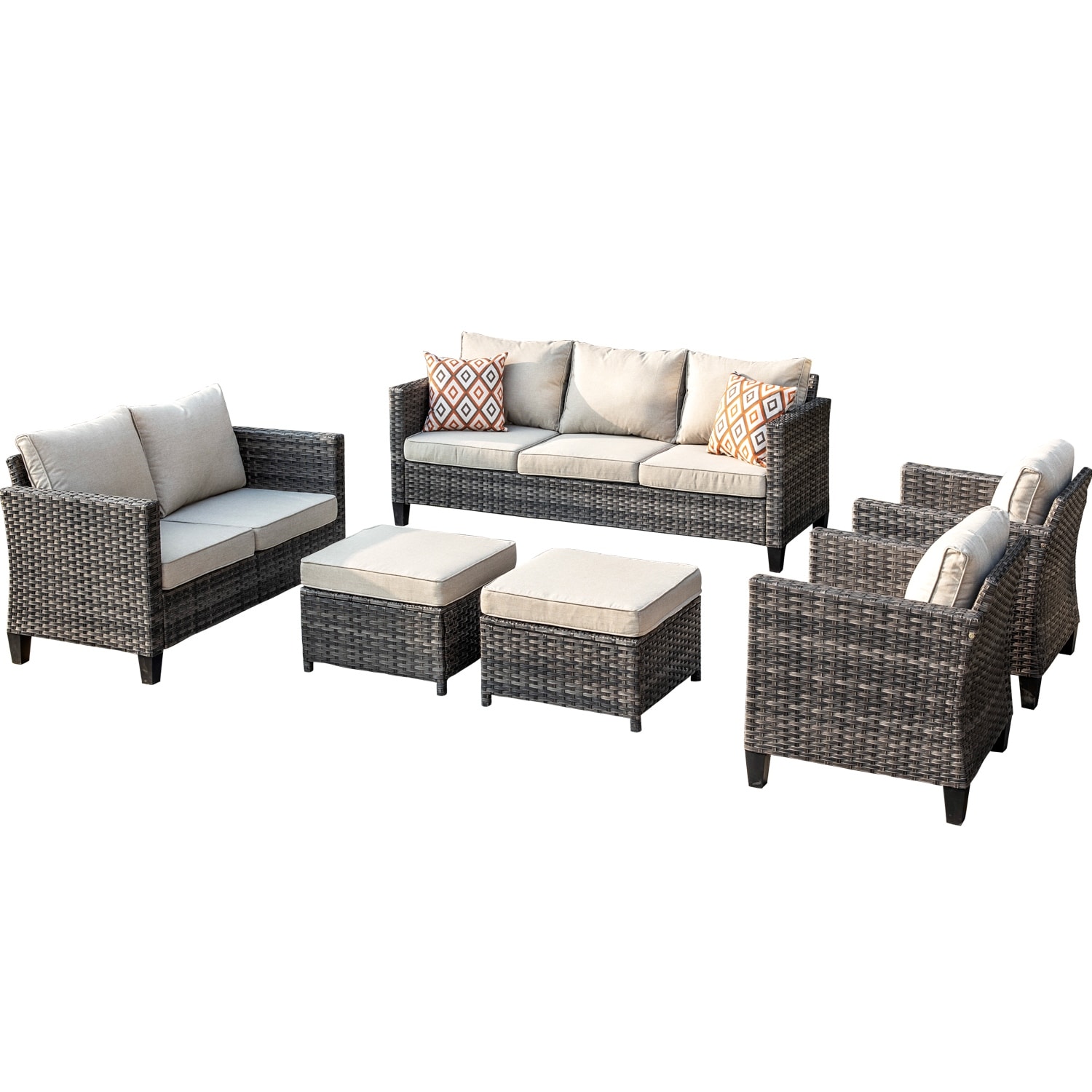 OVIOS 6-piece Patio Wicker Furniture Loveseat Conversation - Picture 8 of 29