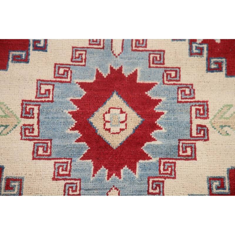 Hand Knotted Oriental 100% Wool Carpet Traditional Geometric Red Kazak Area Rug - 9' 10'' X 6' 8''