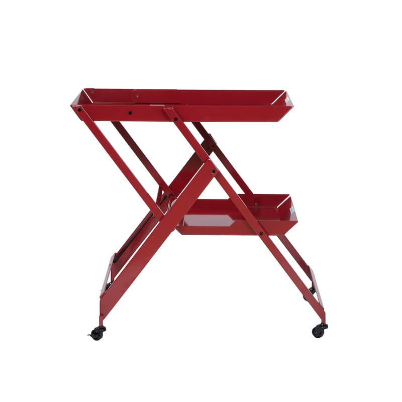 Zonnie Contemporary Steel 2-Shelf Folding Server Cart with Wheeled Base by Furniture of America