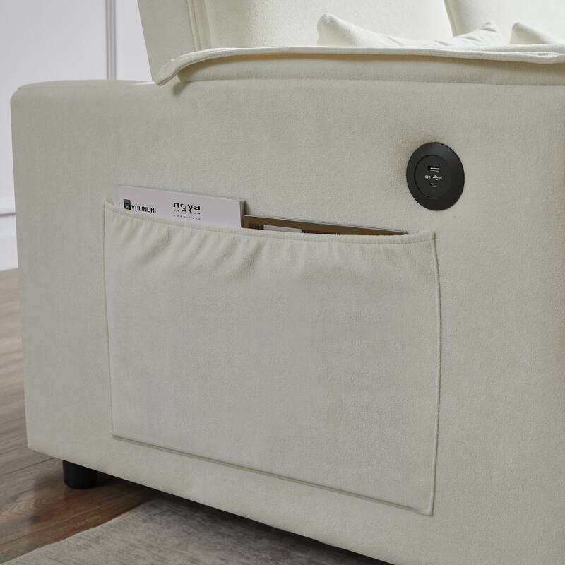 55" Fabric Sofa Bed with Sleeper, Adjustable Backrest & 2 Lumbar Pillows