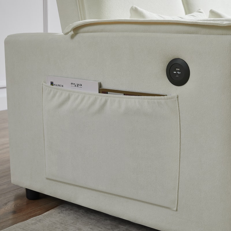 Pull Out Loveseat Sofa Convertible Sleeper Love Seat Bed with USB Ports and 2 Pillows Adjustable Backrest Tufted Couch