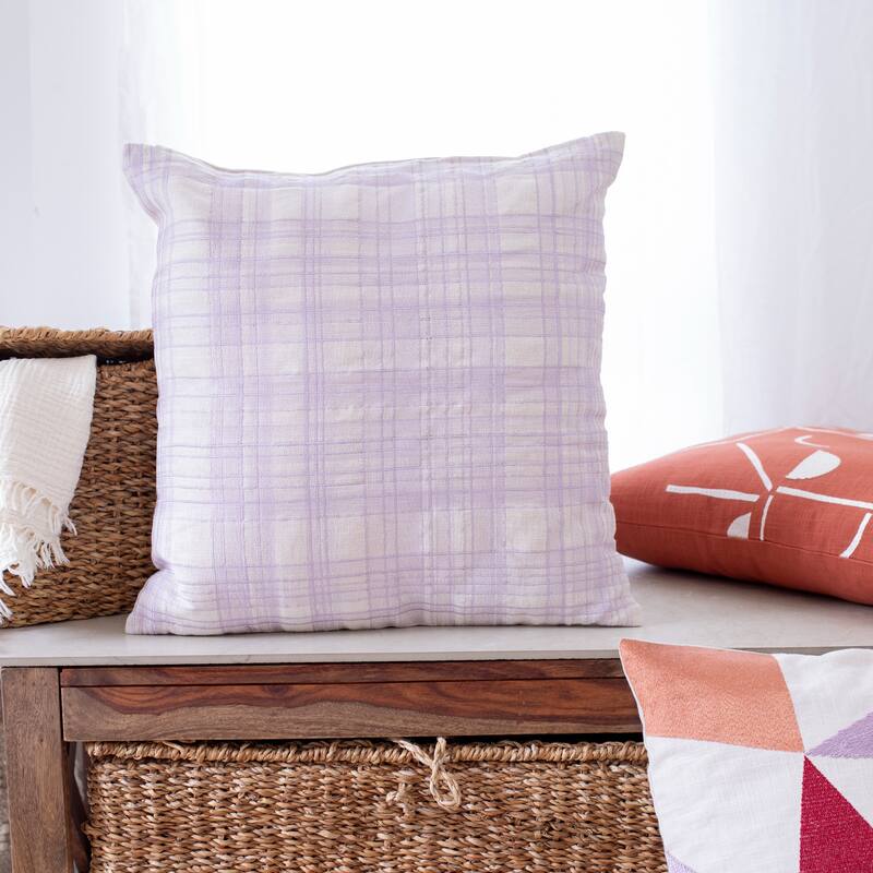 Handwoven Abstract Geometric Square Throw Pillow - 24" - Orange and Cream